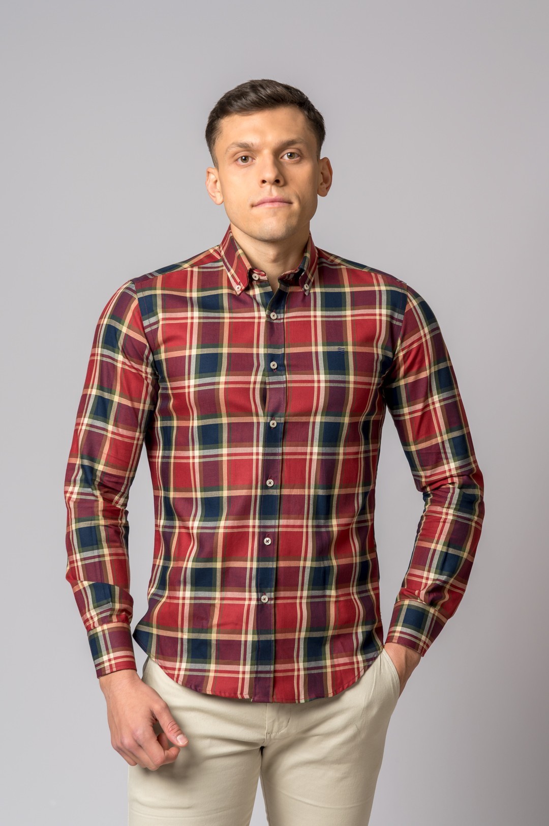 CAMISA CUADROS ROJO, BURDEOS Y AZUL