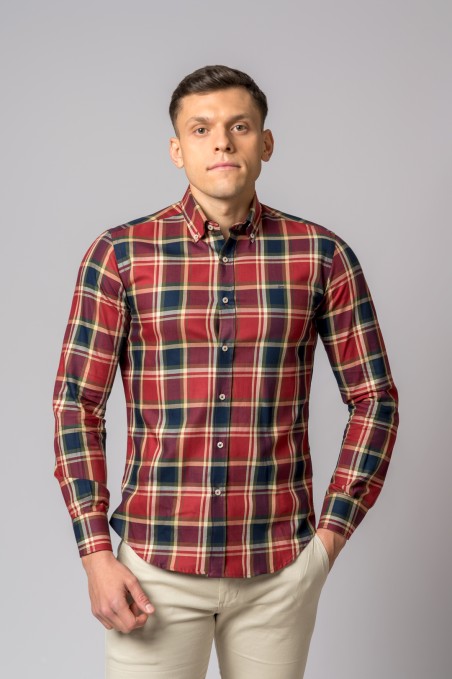 CAMISA CUADROS ROJO, BURDEOS Y AZUL