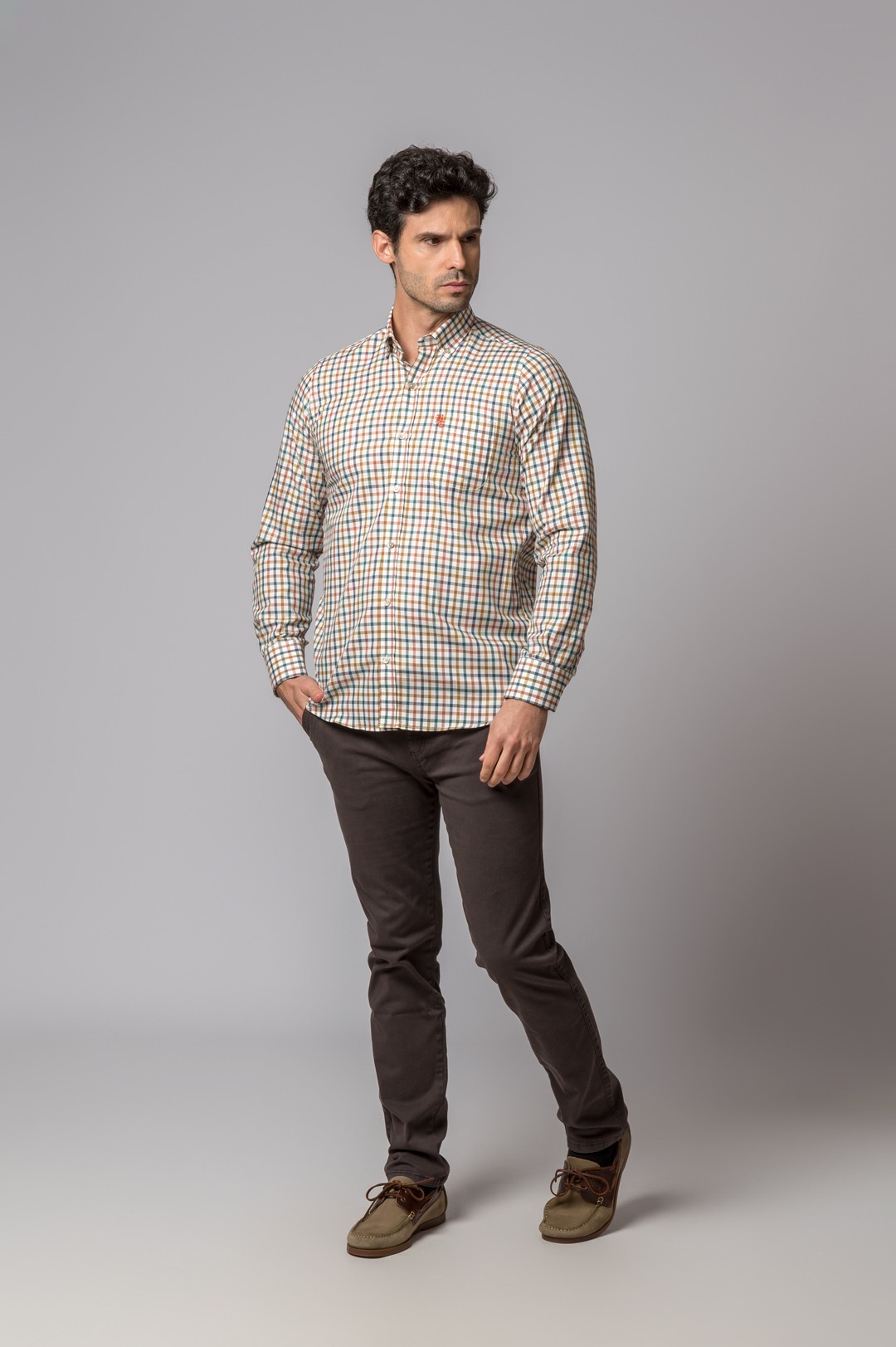 CAMISA CUADROS NARANJA, VERDE,, AZUL Y CAMEL
