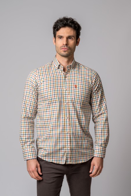 CAMISA CUADROS NARANJA, VERDE,, AZUL Y CAMEL