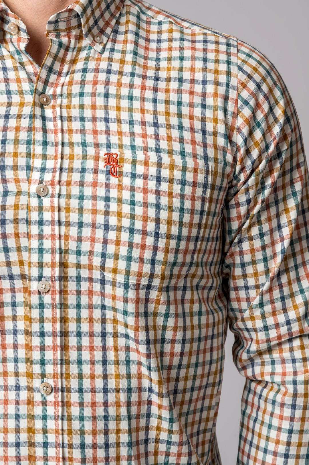 CAMISA CUADROS NARANJA, VERDE,, AZUL Y CAMEL