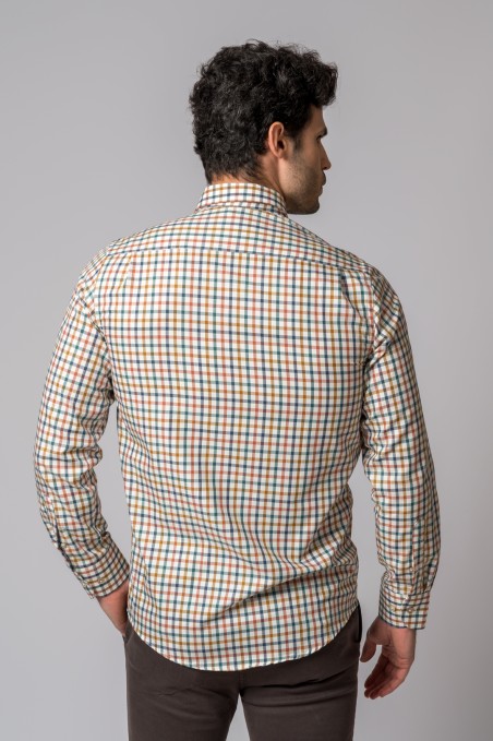 ORANGE, GREEN, BLUE AND CAMEL PLAID SHIRT