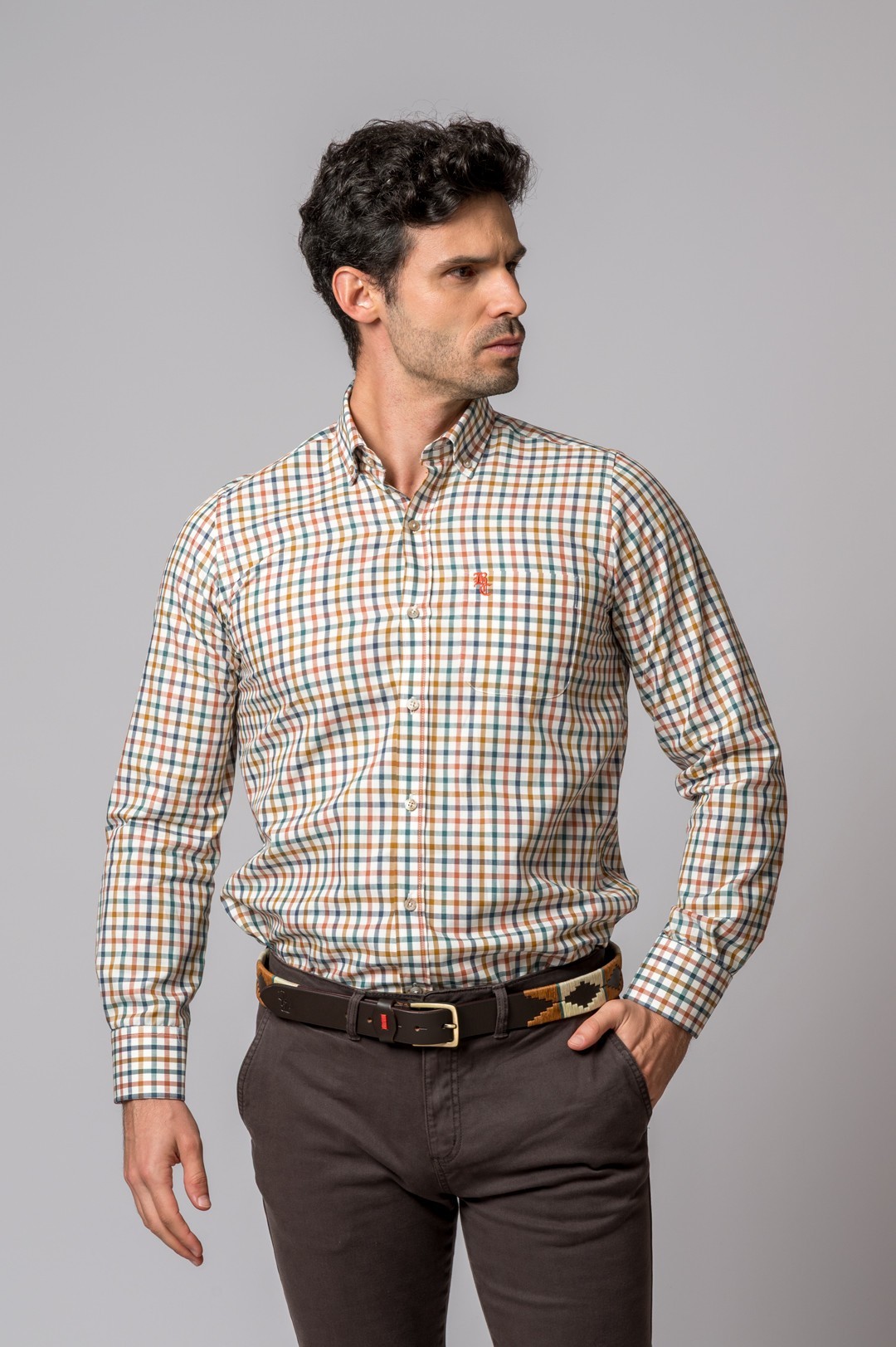 CAMISA CUADROS NARANJA, VERDE,, AZUL Y CAMEL
