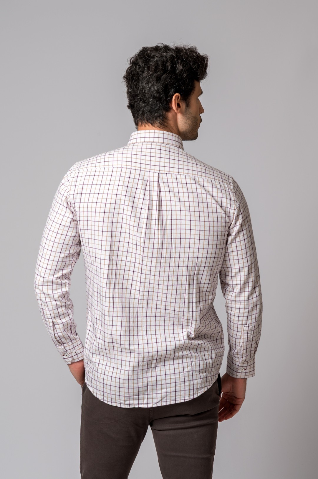 CAMISA CUADROS BURDEOS Y CAMEL