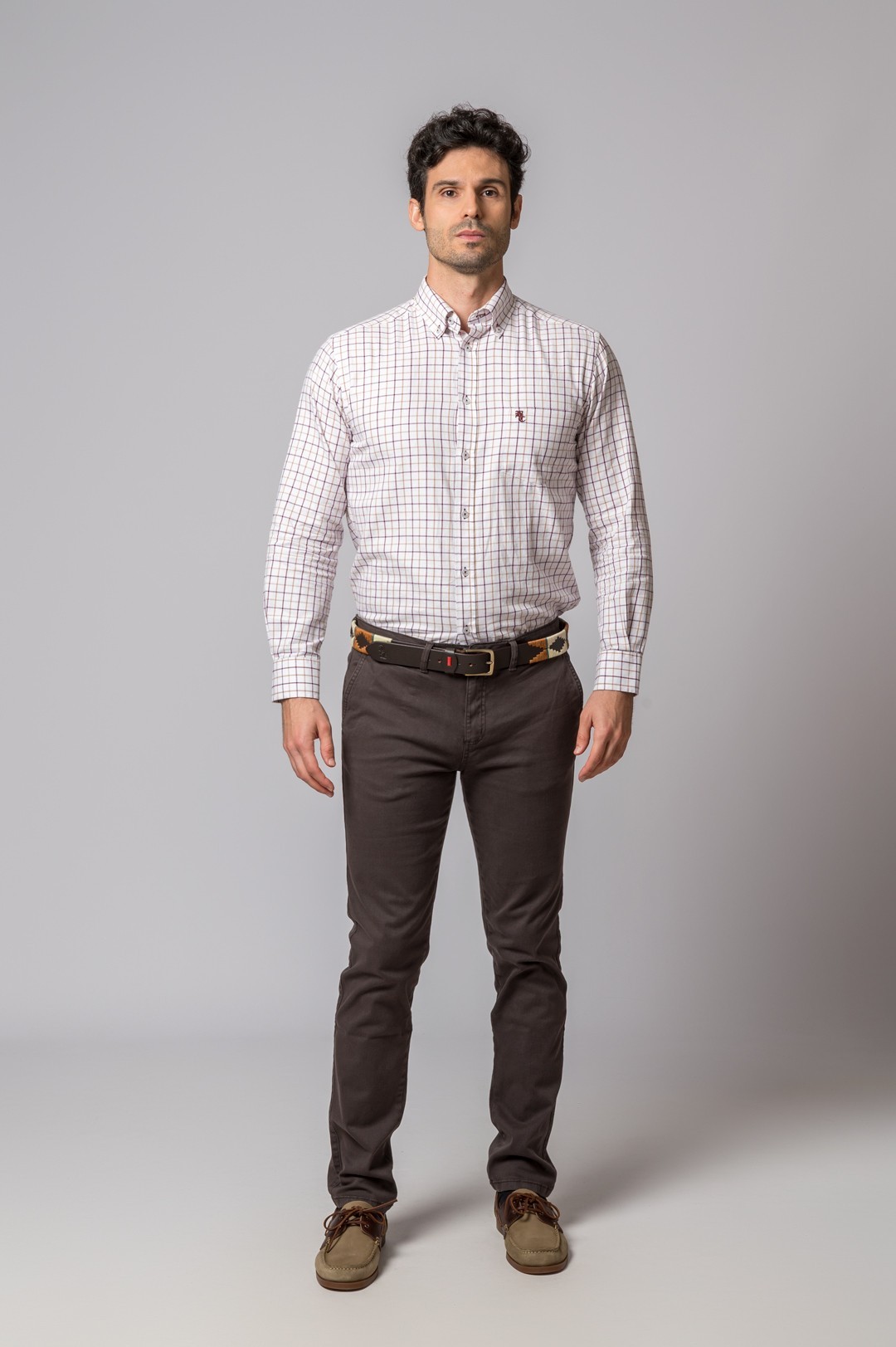 BURGUNDY AND CAMEL PLAID SHIRT