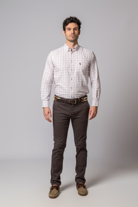 BURGUNDY AND CAMEL PLAID SHIRT