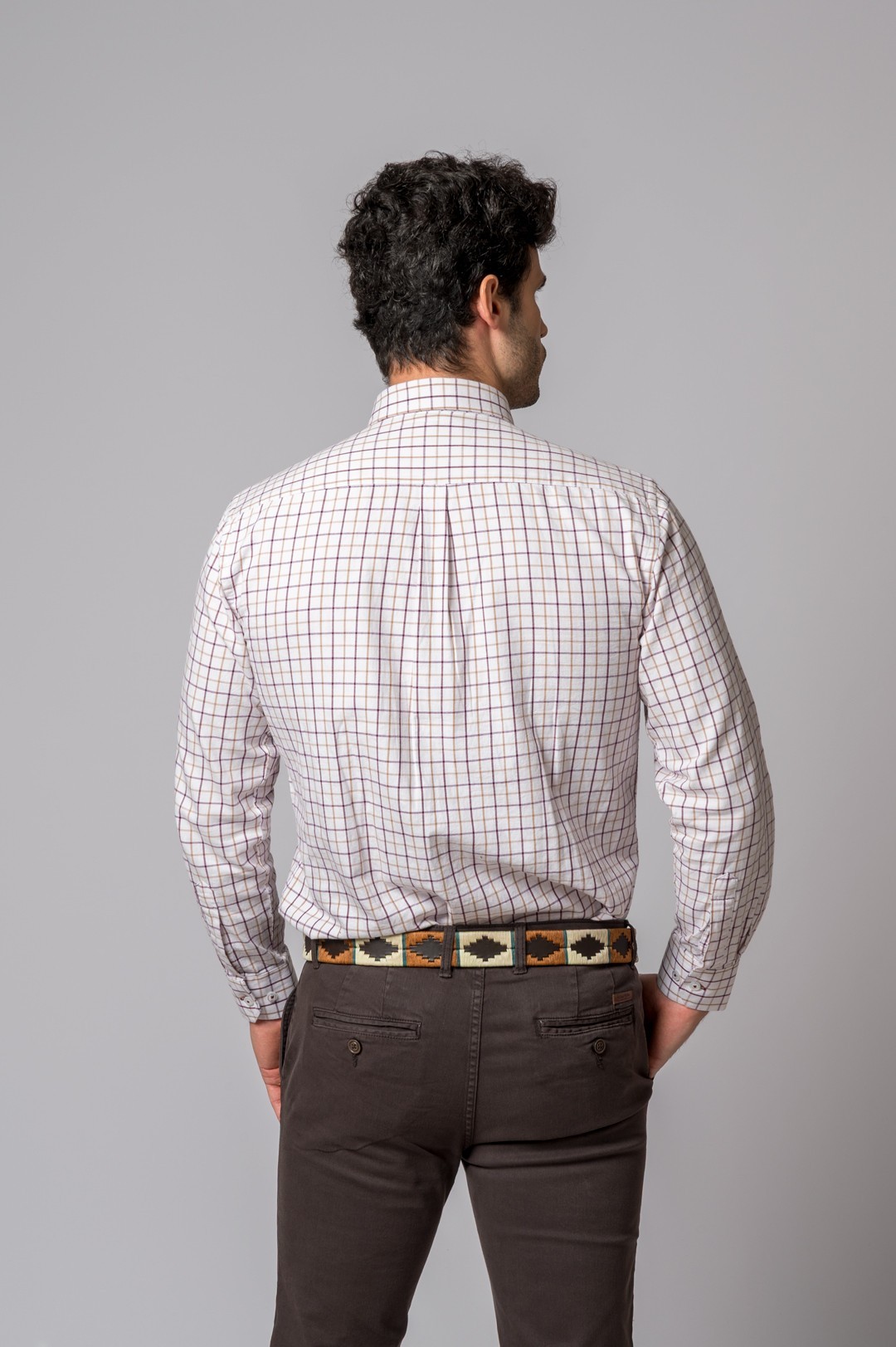 BURGUNDY AND CAMEL PLAID SHIRT