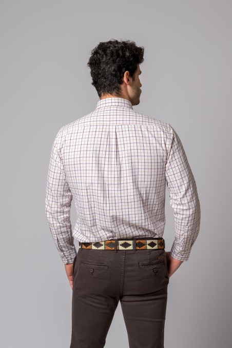 CAMISA CUADROS BURDEOS Y CAMEL