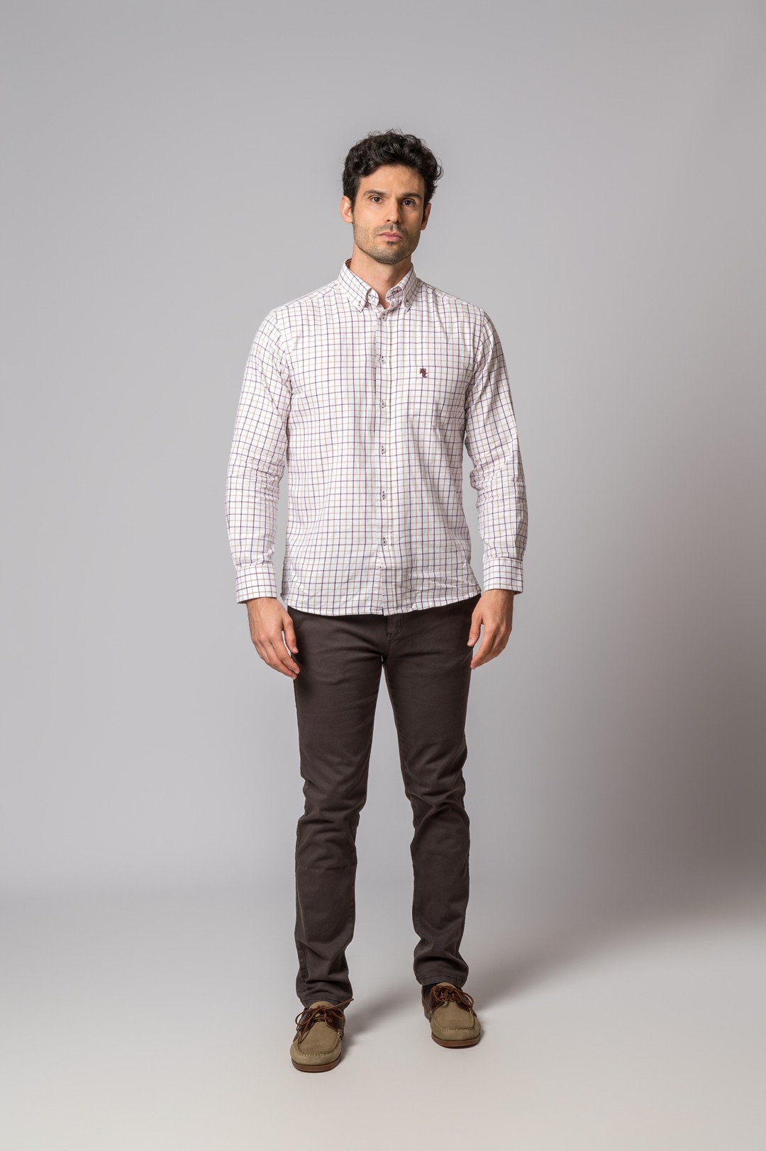 BURGUNDY AND CAMEL PLAID SHIRT