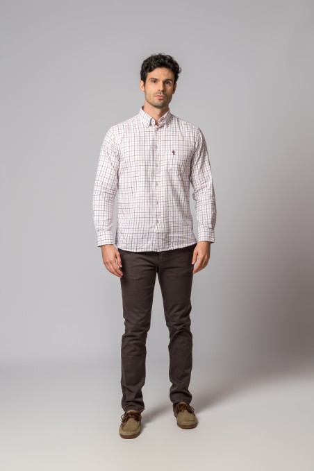 BURGUNDY AND CAMEL PLAID SHIRT