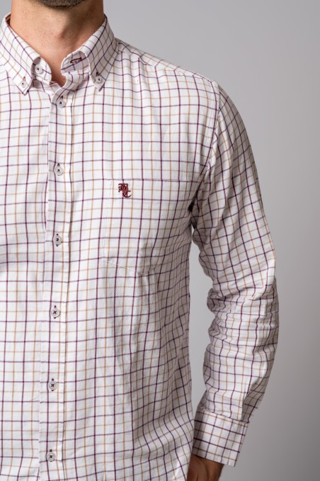 BURGUNDY AND CAMEL PLAID SHIRT