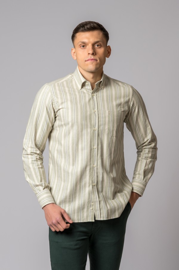 CAMISA RAYA VERDE, CREMA Y GRIS