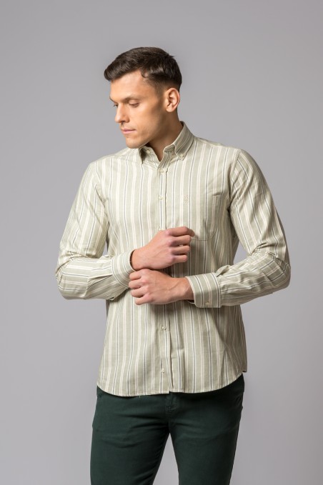 CAMISA RAYA VERDE, CREMA Y GRIS