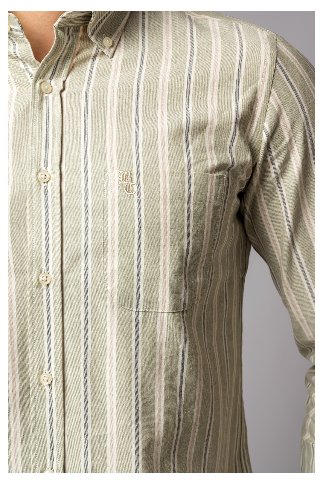 CAMISA RAYA VERDE, CREMA Y GRIS