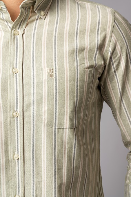 CAMISA RAYA VERDE, CREMA Y GRIS