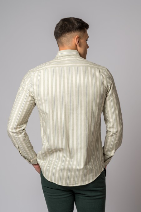 CAMISA RAYA VERDE, CREMA Y GRIS