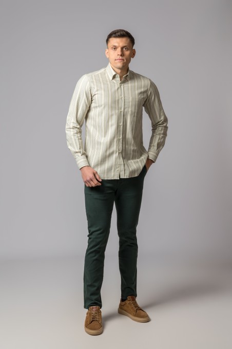 CAMISA RAYA VERDE, CREMA Y GRIS