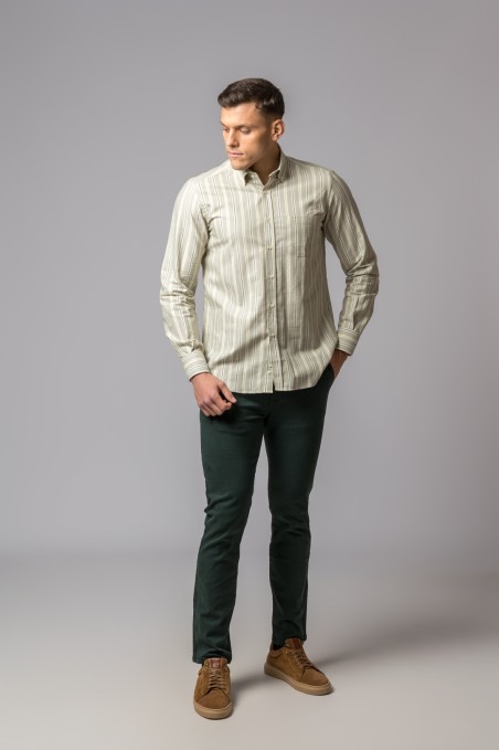 CAMISA RAYA VERDE, CREMA Y GRIS