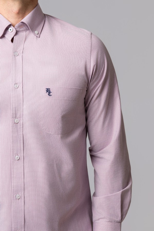 CAMISA MICROCUADROS BURDEOS Y BLANCO 2