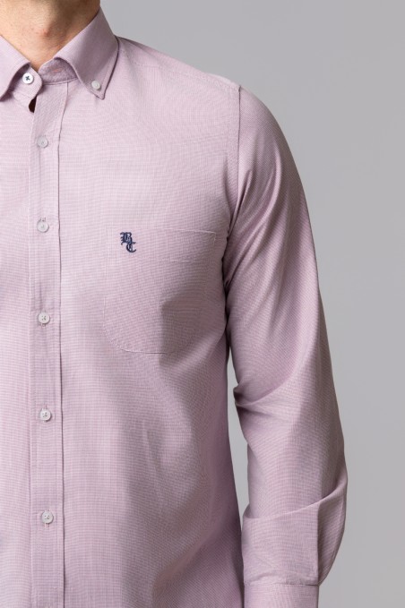 BURGUNDY AND WHITE MICRO-CHECK SHIRT