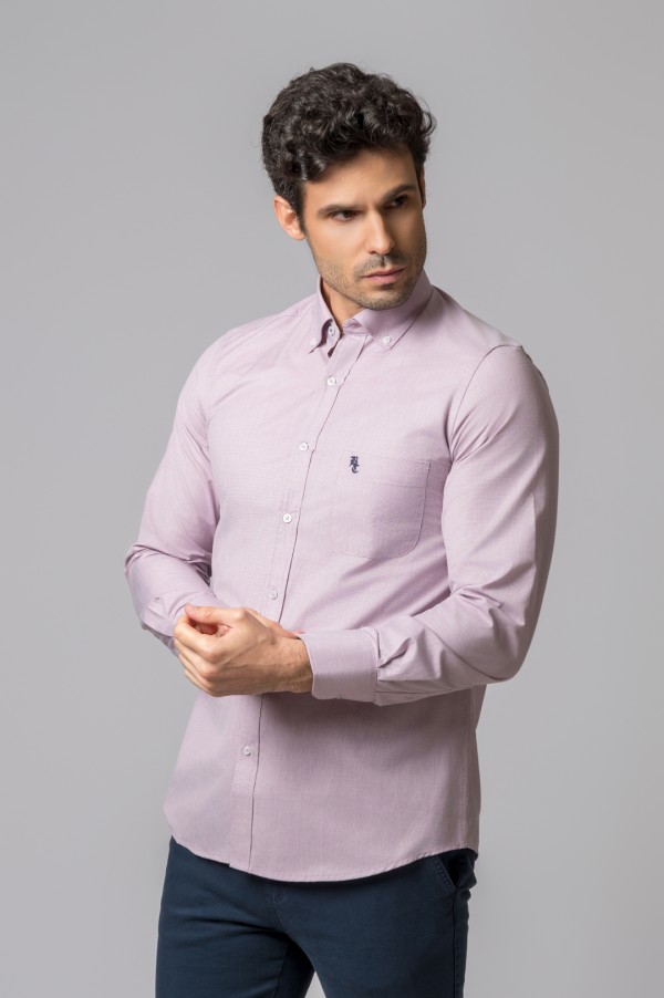 BURGUNDY AND WHITE MICRO-CHECK SHIRT