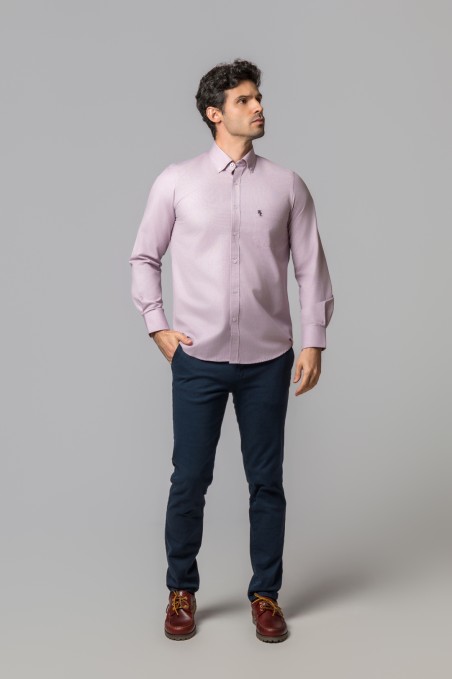 BURGUNDY AND WHITE MICRO-CHECK SHIRT