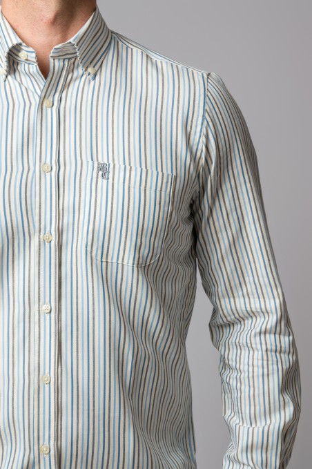 NAVY BLUE, LIGHT BLUE AND GRAY STRIPED SHIRT