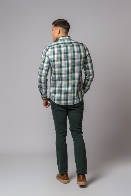 CAMISA CUADROS VERDE, MOSTAZA Y GRIS