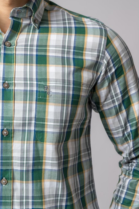 CAMISA CUADROS VERDE, MOSTAZA Y GRIS