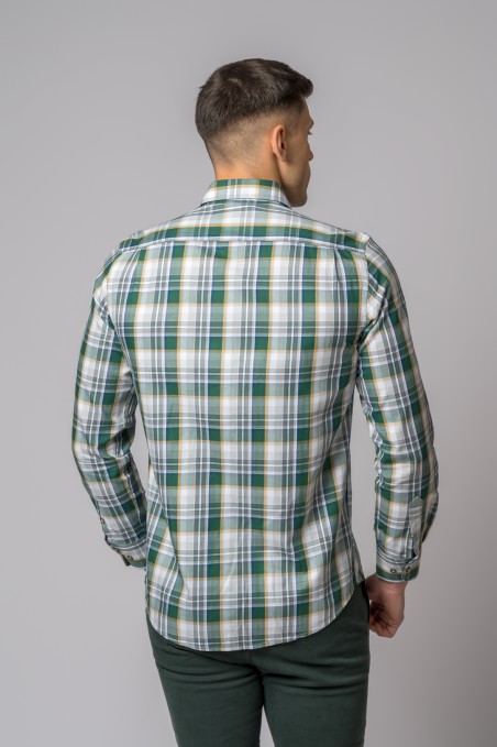 CAMISA CUADROS VERDE, MOSTAZA Y GRIS