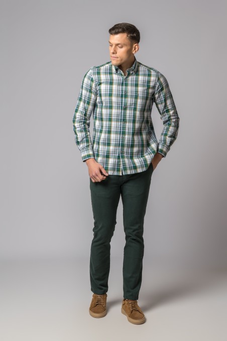 GREEN, MUSTARD AND GREY PLAID SHIRT