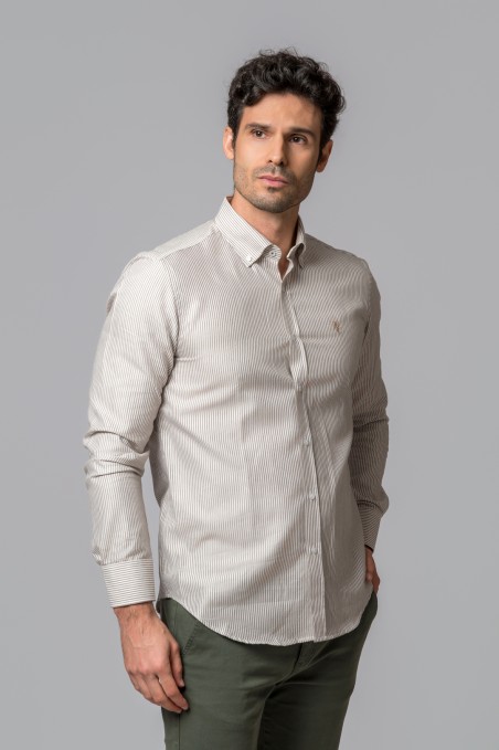 CAMISA RAYAS OXFORD MARRÓN