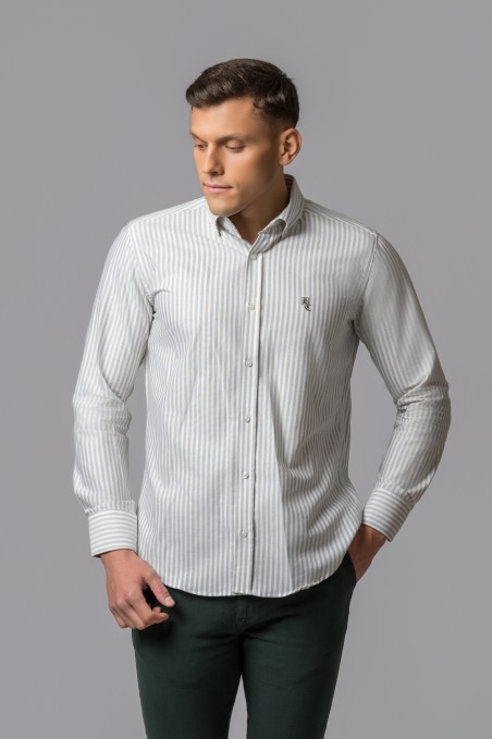 CAMISA RAYAS OXFORD VERDE GRISACEO