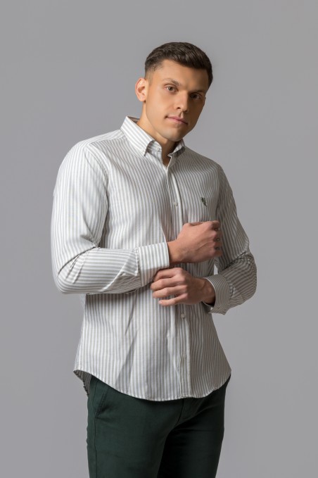 GRAYISH GREEN OXFORD STRIPED SHIRT