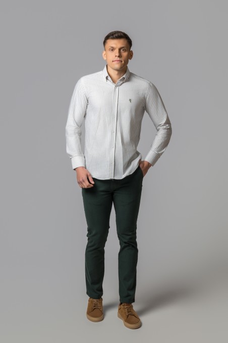 GRAYISH GREEN OXFORD STRIPED SHIRT