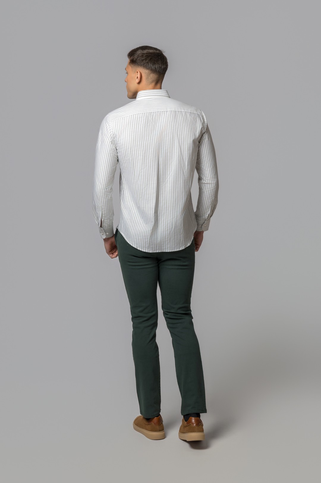 GRAYISH GREEN OXFORD STRIPED SHIRT