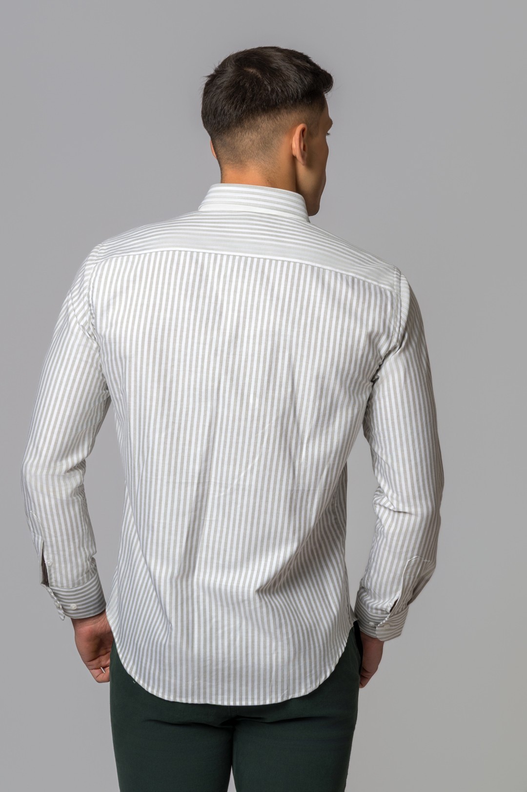 CAMISA RAYAS OXFORD VERDE GRISACEO