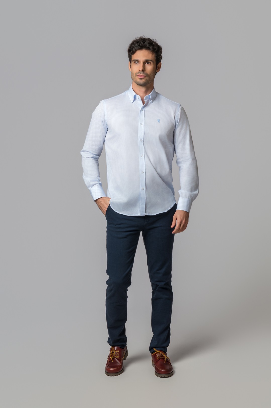 CAMISA CUADROS CELESTE