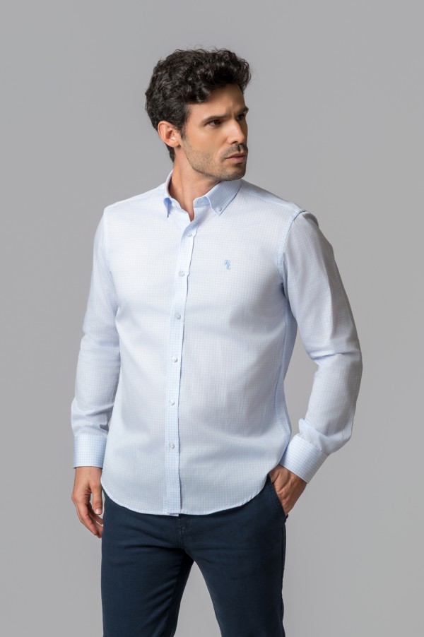 CAMISA CUADROS CELESTE