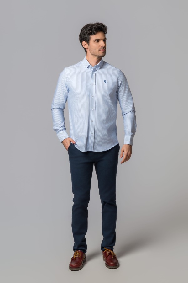 CAMISA OXFORD RAYAS AZUL
