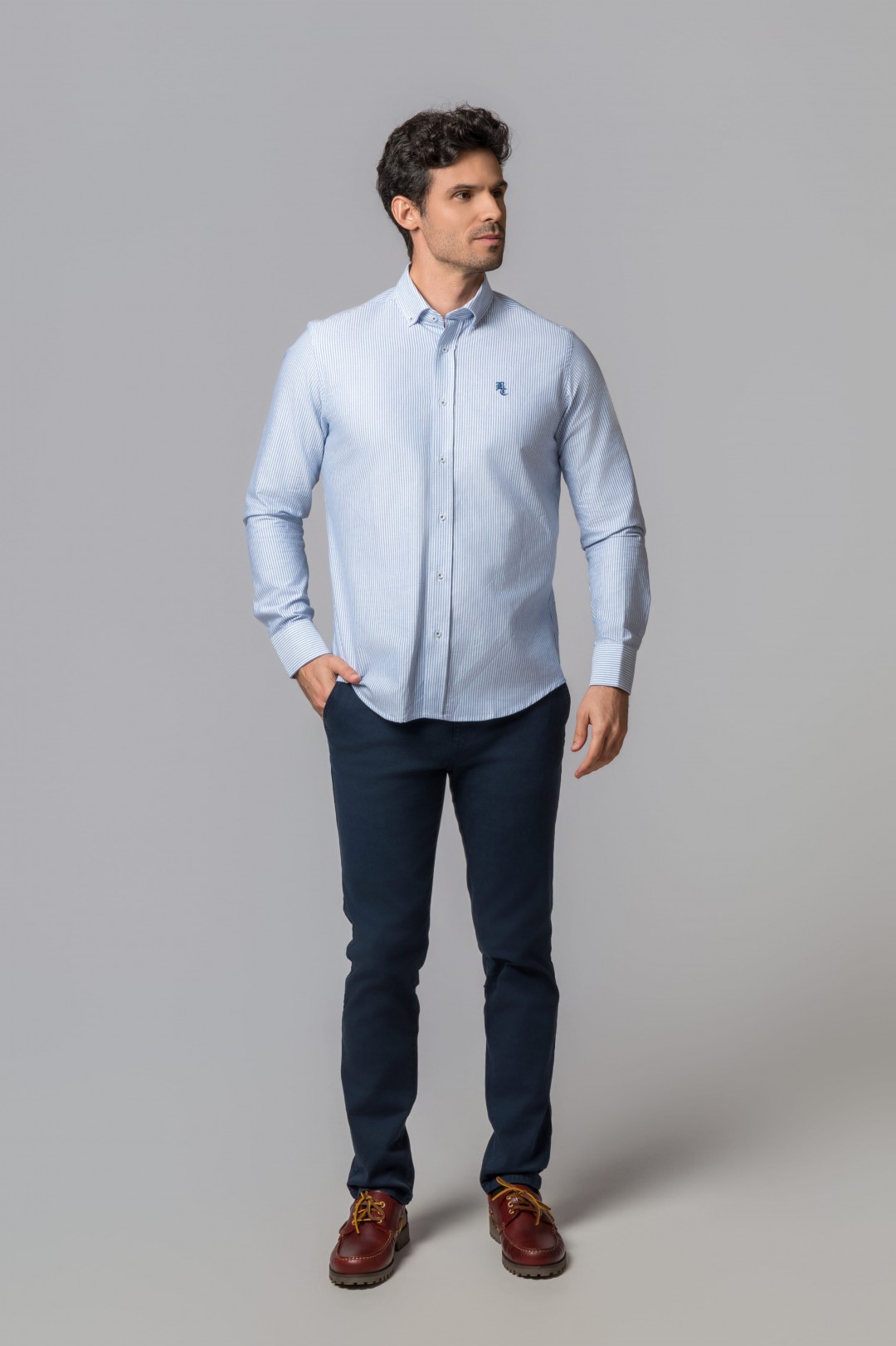 CAMISA OXFORD RAYAS AZUL