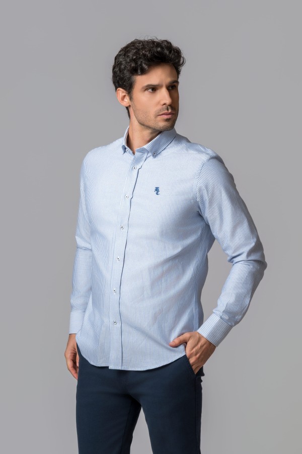 CAMISA OXFORD RAYAS AZUL 2