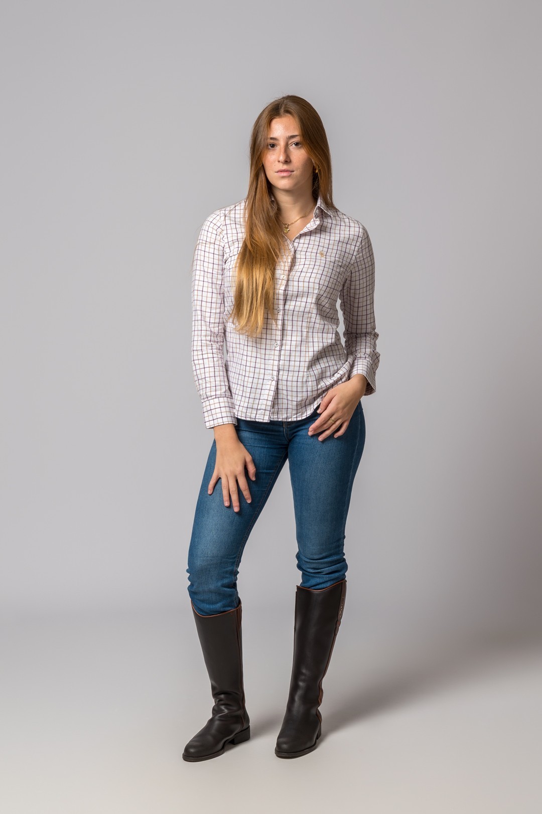 CAMEL AND BURGUNDY PLAID SHIRT