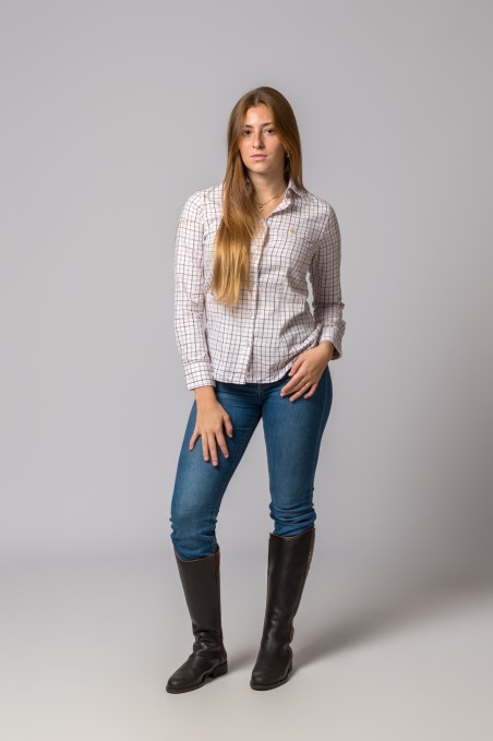 CAMISA CUADROS CAMEL Y BURDEOS