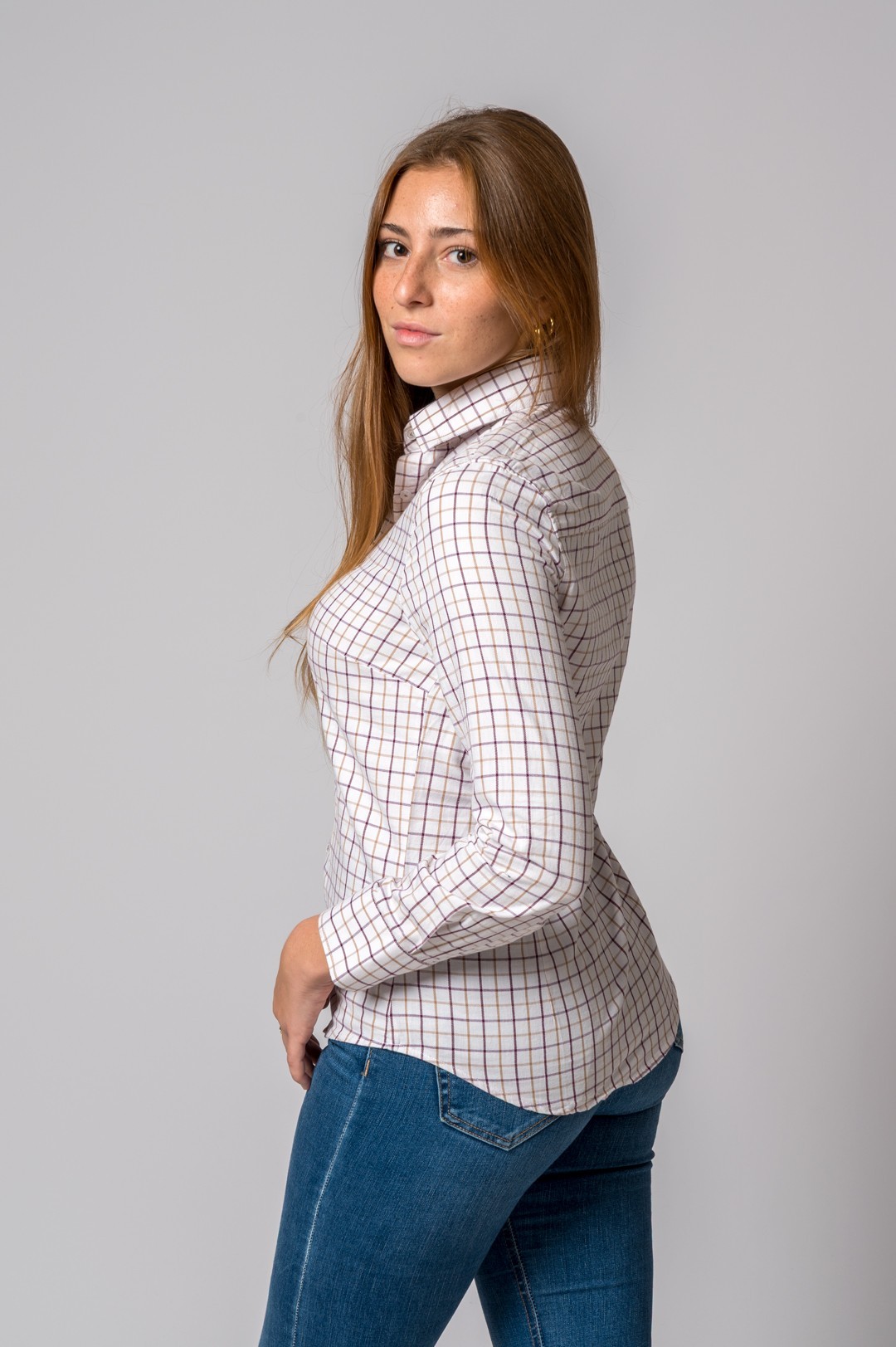CAMISA CUADROS CAMEL Y BURDEOS