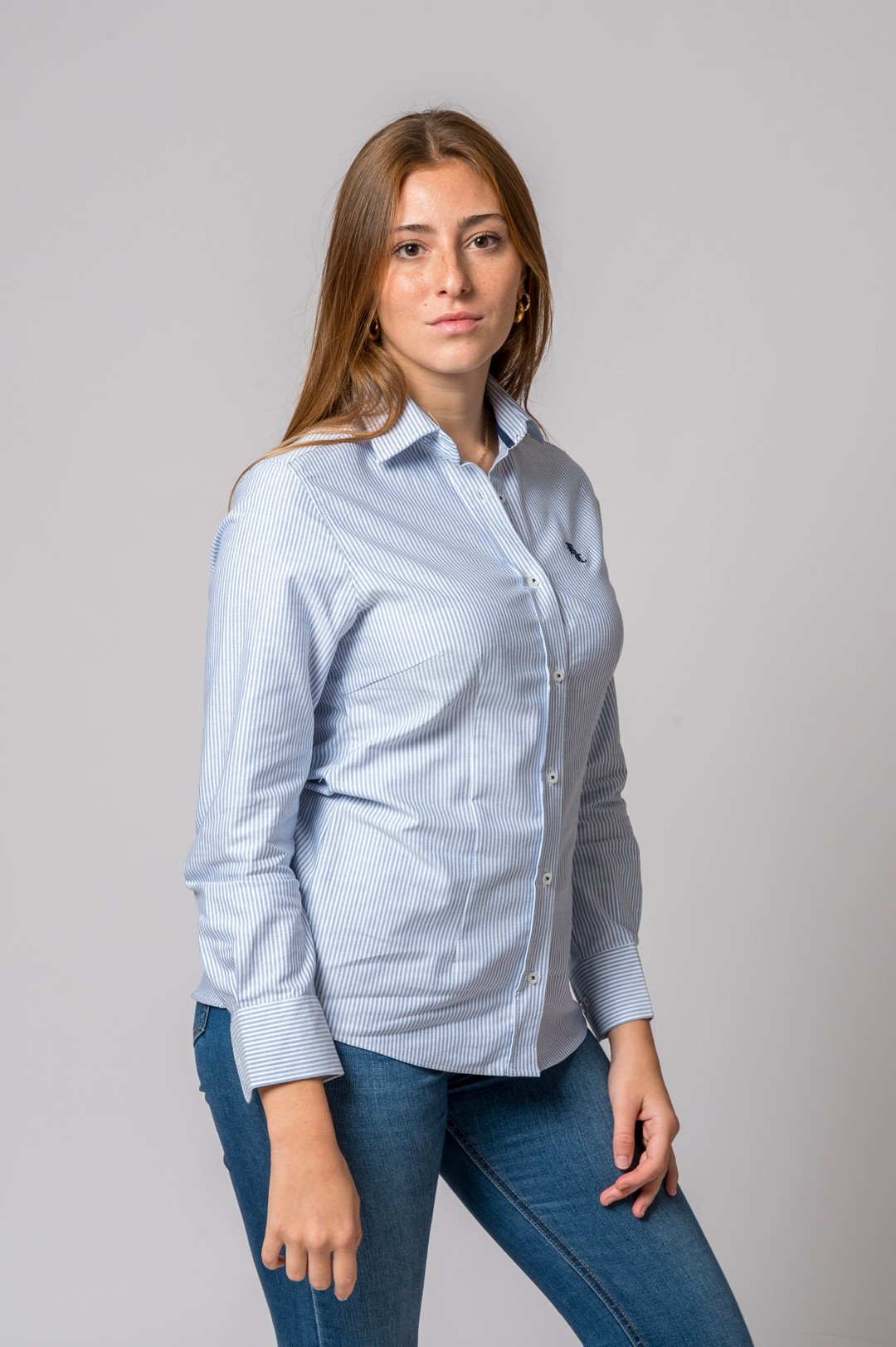 CAMISA OXFORD RAYAS CELESTE