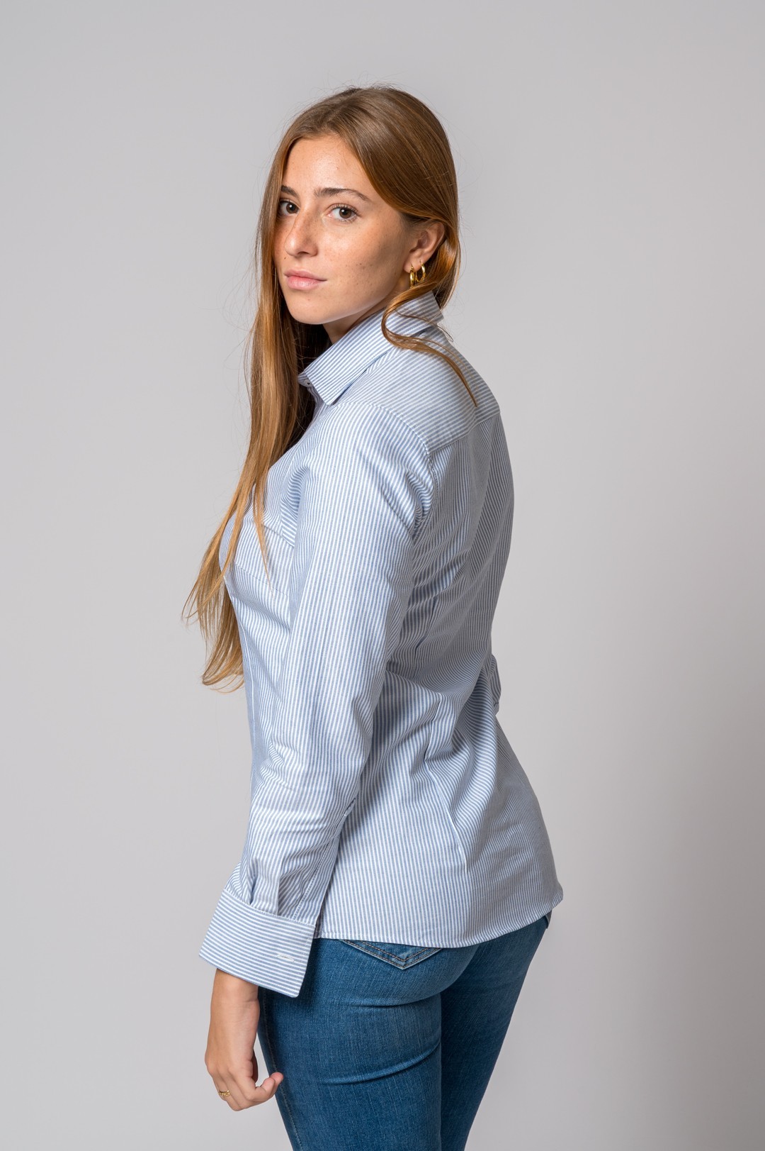 CAMISA OXFORD RAYAS CELESTE