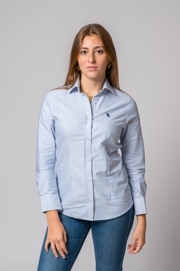 CAMISA OXFORD RAYAS CELESTE