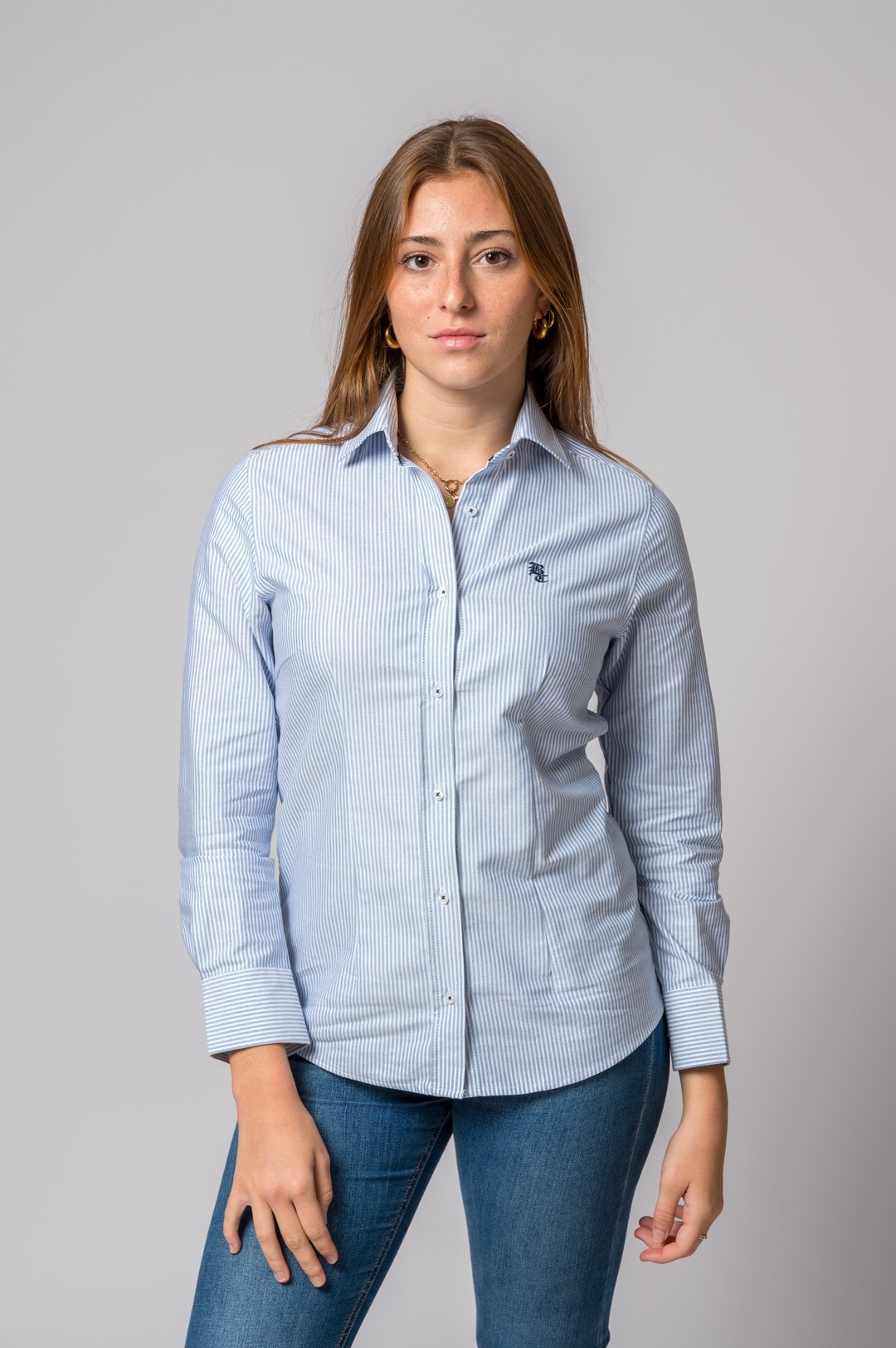 CAMISA OXFORD RAYAS CELESTE