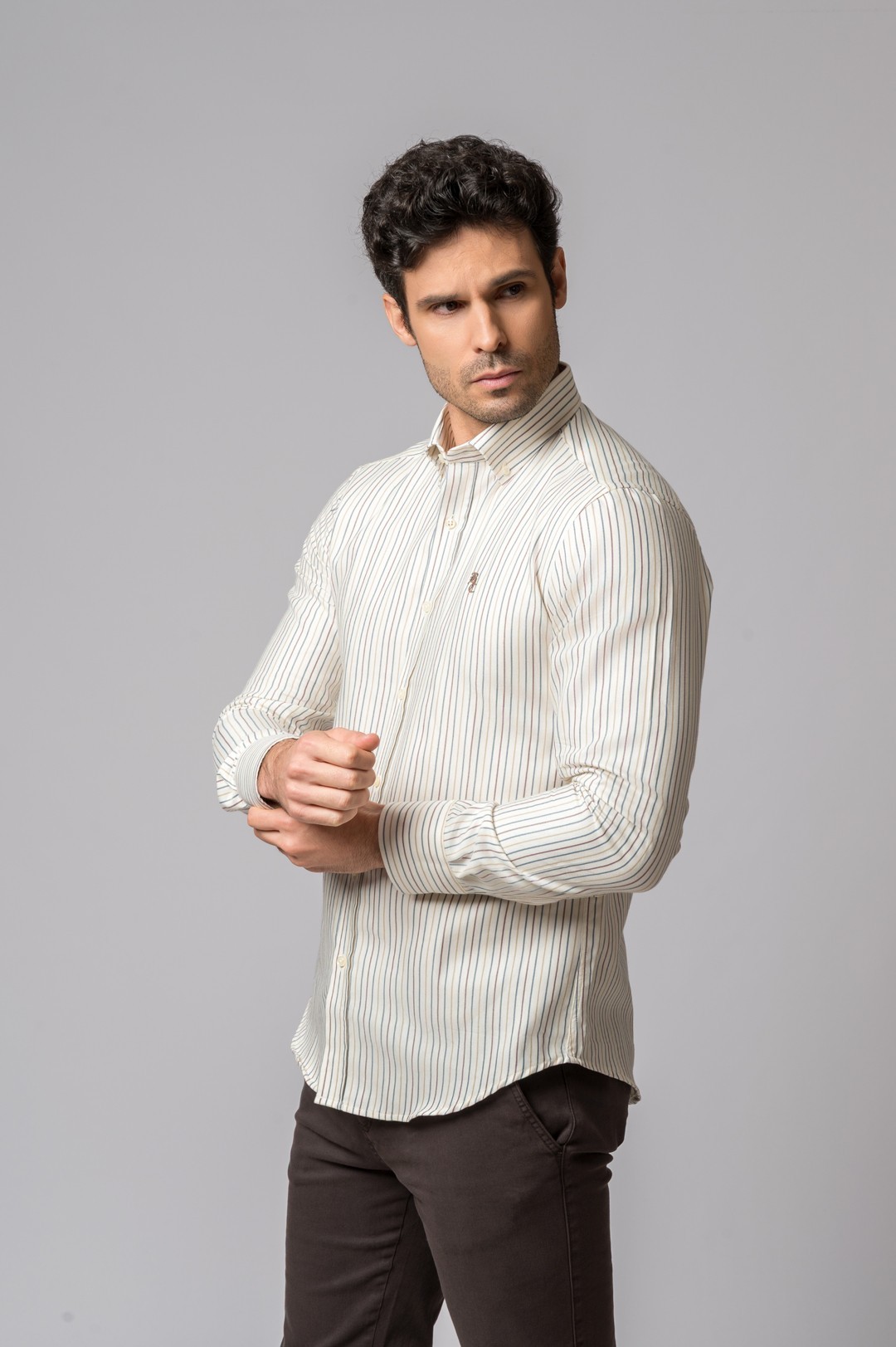 CAMISA RAYAS AZUL,CAMEL Y BURDEOS